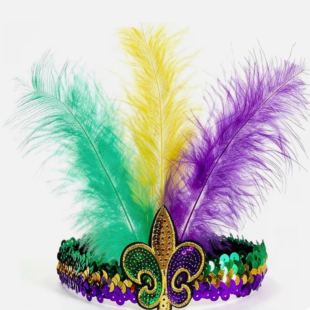 Mardi Gras sequined Feather Headband
